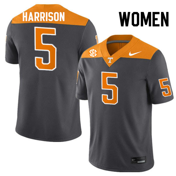 Women #5 Christian Harrison Tennessee Volunteers College Football Jerseys Stitched-Anthracite